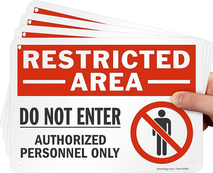 SmartSign (Pack of 4) 7 x 10 inch “Restricted Area - Do Not Enter, Authorized Personnel Only” Metal Sign with Symbol, 40 mil Laminated Rustproof Aluminum, Red, White and Black, Made in USA