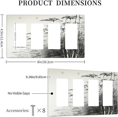 Watercolor Vintage Ink Bamboo Forest 4 Gang Wall Plates Outlet Covers Quad Rocker Light Switch Cover Plate Decorative Switch Plates GFCI Electrical Faceplate for Bathroom Bedroom Decor 4.5 X 8 IN