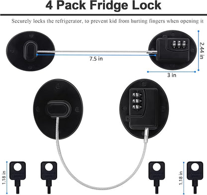 4 Pack Refrigerator Lock Combination, No-Drill Fridge Lock with Password Refrigerator Door Locking Safety Freezer Door (Black)