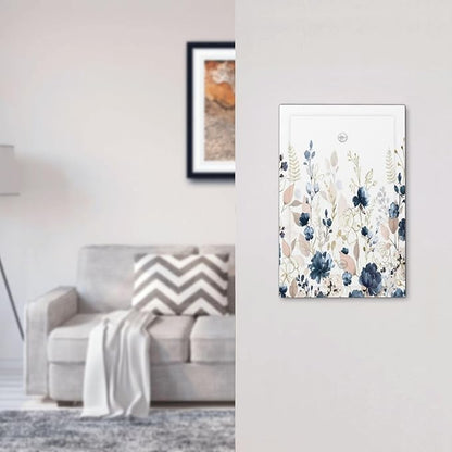Blue Flora Boho Vintage Flower Golden Leaves Light Switch Cover Plate 1 Gang No Device Blank Electrical Wall Plates Faceplate Decorative Switch Plate Covers for Bedroom Living Room Decor