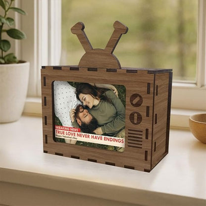 Custom Wooden TV Photo Frame for Couple, Personalized Valentine Love Display for Couples Newlyweds Husband Wife, Custom Valentine Gifts for Couple