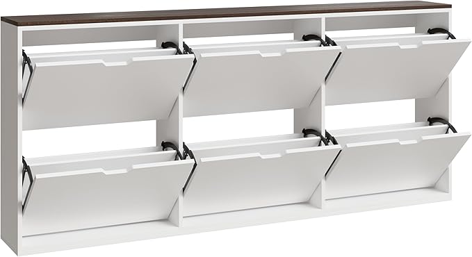 70.9" W Large Shoe Storage Cabinet with 6 Flip Drawers, White Shoe Organizer Cabinet for Up to 36 Pairs, Narrow Shoe Cabinet for Entryway, Hallway, Living Room