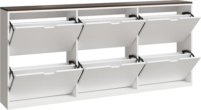 70.9" W Large Shoe Storage Cabinet with 6 Flip Drawers, White Shoe Organizer Cabinet for Up to 36 Pairs, Narrow Shoe Cabinet for Entryway, Hallway, Living Room