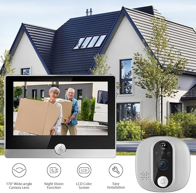 WiFi 1080P Video Doorbell Camera, 2.4GHz Peephole Camera Door Viewer with 4.3inch LCD Display, 120 Degree View Angle, Night Vision, Motion Detection, 2-Way Audio, Rechargeable Battery
