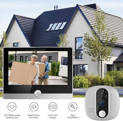 WiFi 1080P Video Doorbell Camera, 2.4GHz Peephole Camera Door Viewer with 4.3inch LCD Display, 120 Degree View Angle, Night Vision, Motion Detection, 2-Way Audio, Rechargeable Battery
