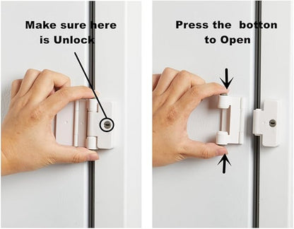 Refrigerator Adhesive Locks Double Button Fridge Door Lock with Key, Child Proof Freezer Cooler Door Lock, Child Baby Safety File Drawer Lock and Cabinet Locks (White, 2)