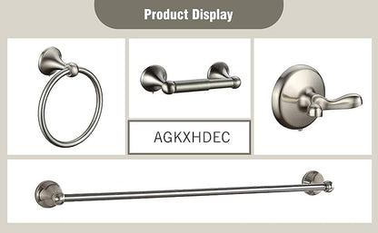 4-Piece Bathroom Hardware Set: Brushed Nickel Bathroom Accessory Set, Towel Bar,Towel Ring,Toilet Paper Holder,Robe Hook, Wall Mounted,Optional Install Longer or Shorter Towel bar