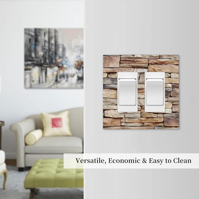 Decorative Outlet Covers Stone Textured Brown Brick Natural Stone 2 Gang Double Gfci Rocker Electrical Wall Panels Light Switch Cover Plate For Farmhouse Cabin Decor
