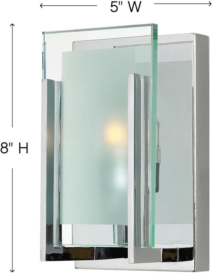 Hinkley Latitude Small Single Light Bath Vanity Sconce - Modern, Inside Etched Clear Glass Panel, Bulb Included - Chrome Finish
