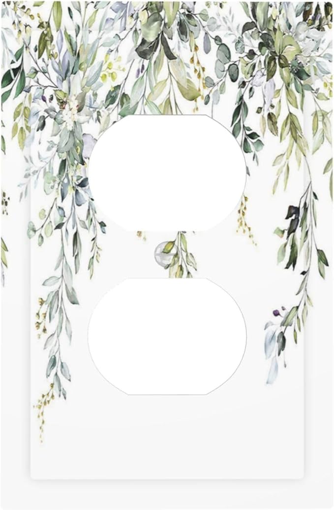 Outlet Covers Boho Farmhouse Flower Leaf Sage Green 1 Gang Duplex Wall Plate Decorative Switch Plates Electrical Receptacle Faceplate Light Switch Cover for Bedroom Cabin Decor