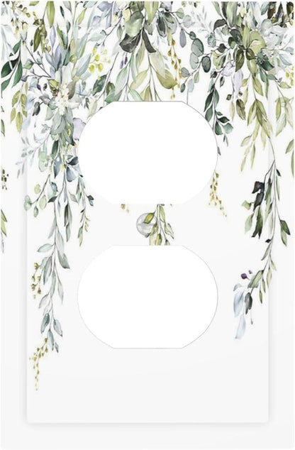 Outlet Covers Boho Farmhouse Flower Leaf Sage Green 1 Gang Duplex Wall Plate Decorative Switch Plates Electrical Receptacle Faceplate Light Switch Cover for Bedroom Cabin Decor