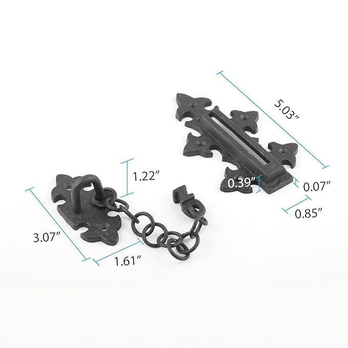 Renovators Supply Manufacturing Door Chain Lock 5 in Black Wrought Iron Chain Door Latch with Mounting Hardware