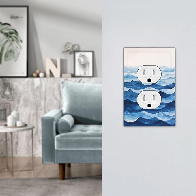 Outlet Covers Blue Watercolor Textured Abstract Ocean Wave 1 Gang Duplex Light Switch Cover Plate Decorative Switch Plate Covers Electrical Socket Cover for Bedroom living Room Decor