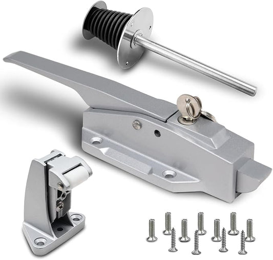 Walk in Cooler Door Closer Complete Latch Kit, Walk in Cooler Door Handle Radial Latch, Offset -1/5 In-3/5 in(Offset) and 5.9" Solid Metal Interior Release Handle (Foggy White)