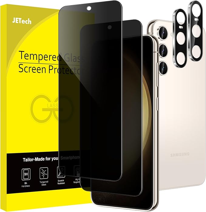 JETech Privacy Screen Protector for Samsung Galaxy S23 5G 6.1-Inch with Camera Lens Protector, Anti-Spy Tempered Glass Film, Fingerprint ID Compatible, 2-Pack Each