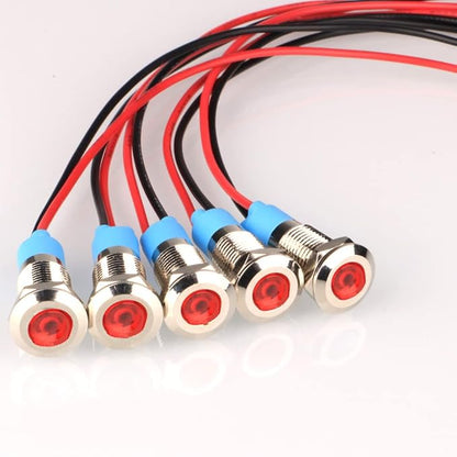 5pcs 8mm LED Metal Indicator Light AC/DC 12-24V Waterproof Signal Lamp Pilot Dash Directional with Wire(Red)