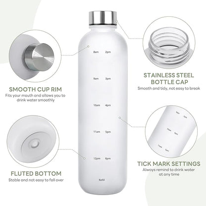 1L（33 oz） daily tracking schedule time hours reminder motivational day goals hydration capacity measured marker tracker plastic wide mouth measurements water bottle