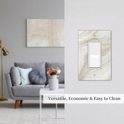 White Grey Gold Marble Simple Tiles Decorative Outlet Covers 1 Gang Single Rocker Light Switch Cover Plate Wall Plates GFCI Faceplate for Bathroom Kitchen Decor