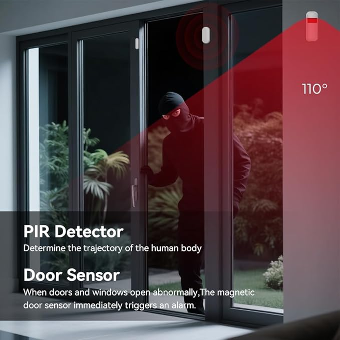 Home Security Alarm System,DIY Wireless WiFi Alarm System (Motion Detector, Door Window Sensor, Remote Control, Siren), Compatible with Alexa and Google for House, Apartment