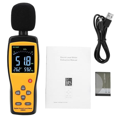 Smart Sensor AS844+ Digital Sound Level Meter Decibel Meter Noise Monitor with Data Storage USB Connection 2.7in LCD Display for Sound Level Temperature Humidity Measurement