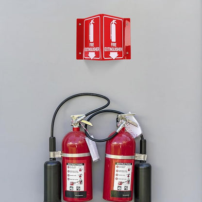 T&R Fire Extinguisher Sign, Fire Extinguisher with Down Arrow - 12 Pack - 8 x 6 Inches Acrylic, 4 pre-drilled holes, Includes Matching Screws, Use for Home Office/Business