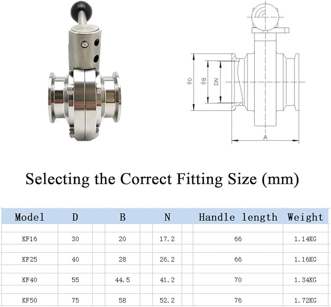 SHERICH KF25 Vacuum Butterfly Valve, Stainless Steel 304 Three-clamp Butterfly Valve with Handle and Silicone (KF25)