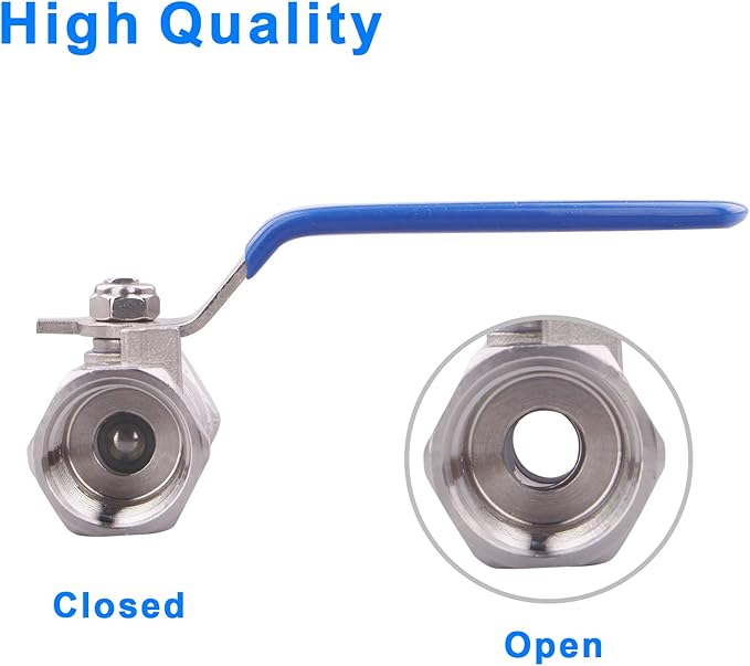 DERNORD Stainless Steel Ball Valve 1PC Type 0.5 Inch NPT Standard Port for Water, Oil, and Gas (Pack of 2)