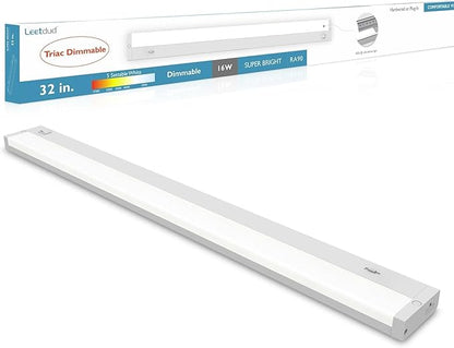 LED Under Cabinet Lighting Hardwired or Plug in, 32 Inch 16W, Dimmable 5 Color 2700K/3000K/3500K/4000K/5000K, Linkable Eyes Care Design Counter Lights for Kitchen, Sink, ETL Listed, White