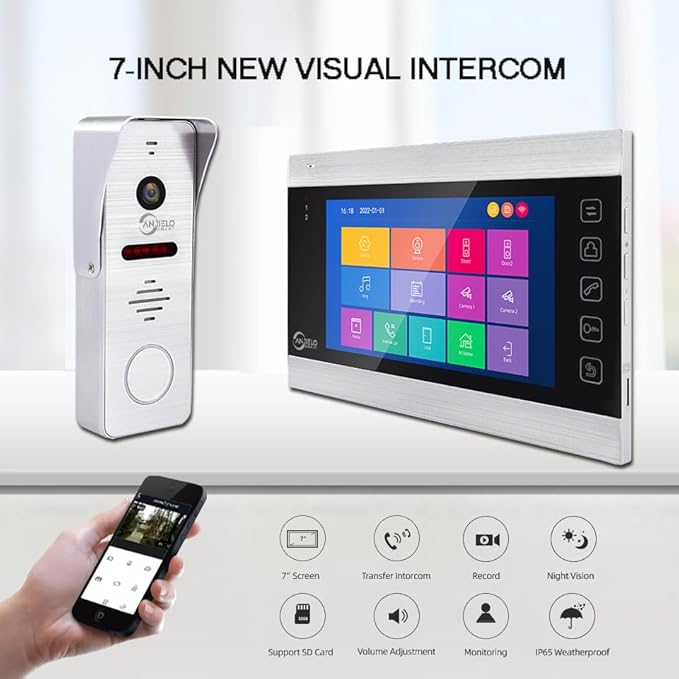 WiFi Video Intercom System with 1080P 160°Wide HD Camera 7 lnch Wired Screen Monitor with Night Vision Motion Detect for Vally Apartment,Tuya (one doorbell,one Monitor)
