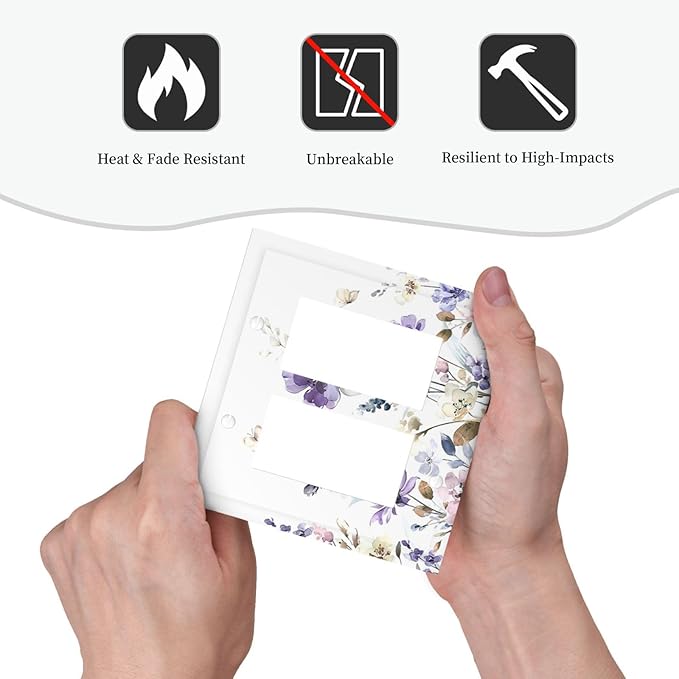 Decorative Outlet Covers Purple Floral Lilac Watercolor Flower Leaves Butterfly Wildflower 2 Gang Double GFCI Rocker Electrical Wall Panels Light Switch Cover Plate for Bedroom Home Decor