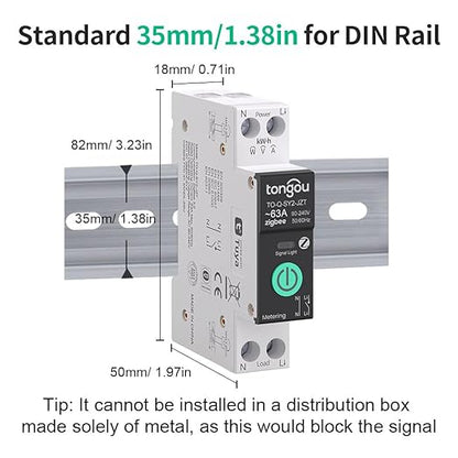 Zigbee 3.0 Smart Switch| 1‑63A Adjustable DIN Rail 1P+N| Support Tuya/Smart Life Remote Control| Over-Current Protection| Smart Home Real-time Energy Monitoring| Voice Control| FCC Certified