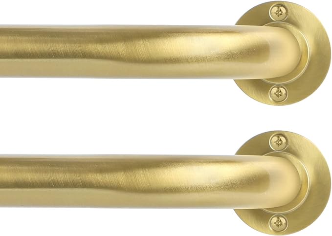 Gold Wrap Around Curtain Rods 2Pack:Blackout Heavy duty Adjustable Window Curtain Rod for Bedroom,Industrial Darkening Curved French Metal Single Drapery Rods Easy Install,Brushed Gold 28-48"