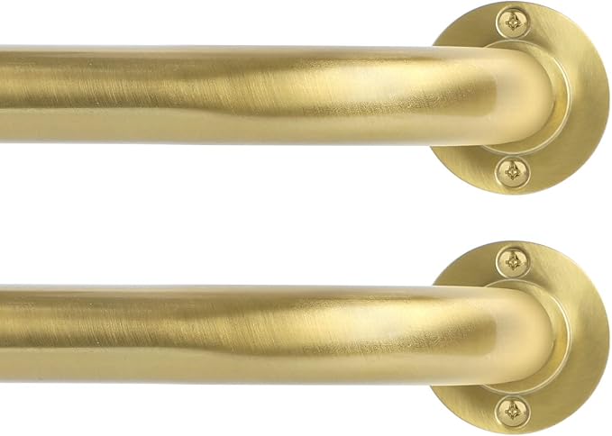Gold Wrap Around Curtain Rods 2Pack:Blackout Heavy duty Adjustable Window Curtain Rod for Bedroom,Industrial Darkening Curved French Metal Single Drapery Rods Easy Install,Brushed Gold 48-90"