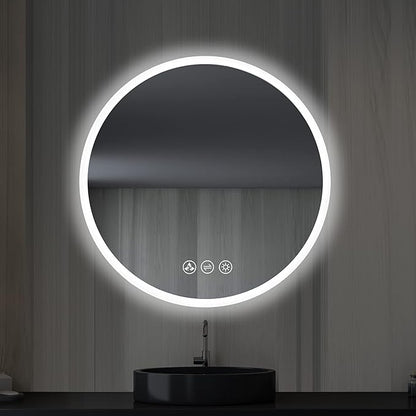 Blossom 24 Inches Large Modern LED Round Bathroom Vanity Mirror, Color Temperature Adjustable, Anti-Fog Dimmable Lights, Easy to Install, Wall Mounted Makeup Mirror with Smart Touch Button
