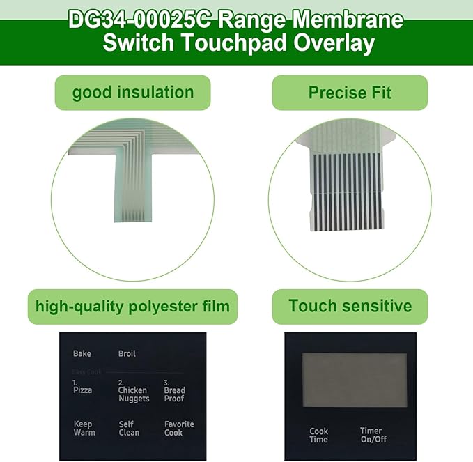 DG34-00025C Range Membrane Switch Touchpad Overlay-Compatible with Samsung Stove/Oven NX58R4311SS/NX58R4311SG,Replaces 4963022/AP6885265/PS12721647