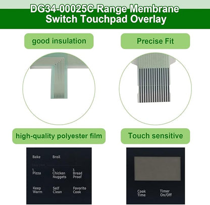 DG34-00025C Range Membrane Switch Touchpad Overlay-Compatible with Samsung Stove/Oven NX58R4311SS/NX58R4311SG,Replaces 4963022/AP6885265/PS12721647