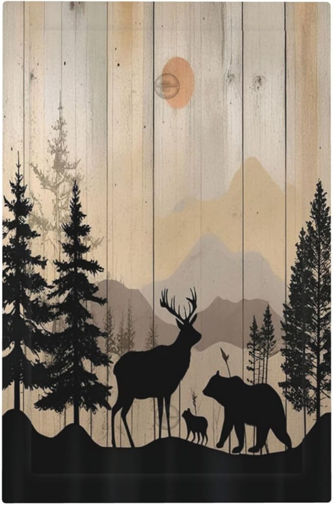 Light Switch Cover Plate Wood Board Wildlife Cute Bear Deer Forest Rustic 1 Gang No Device Blank Electrical Wall Plates Faceplate Decorative Switch Plate for Bathroom Farmhouse Decor