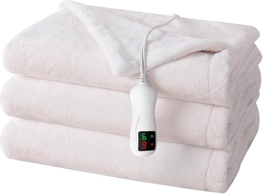 Electric Heated Blanket Twin Size, Washable Blanket Warmer for Home for Adults, Fast Heating Super Cozy Soft Fabric, 62" x 84", 9 Heat Levels, 1-9H Auto-Off, ETL Certified, Pink White