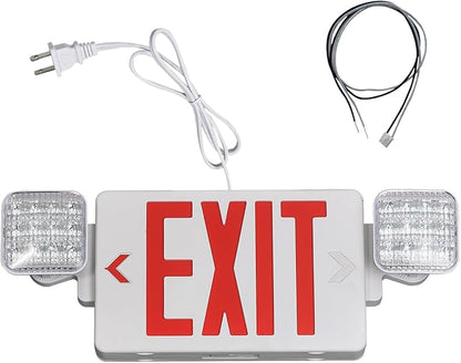 TANLUX Red Corded Exit Sign with Emergency Lights, 1.0 Meter Plug in Exit Sign with Battery Backup Lights for Business, Commerical Emergency Lighting Combo, UL Listed, AC 120/277V, Double Face