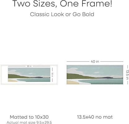 Homeforia 13.5x40 White Wood Picture Frame, High End Oak 13.5x40 Panoramic Poster Frames with Mat 10x30 Art, 13.5 x 40 Wooden Frame Matted to 10 x 30, 40x13.5 Frame, Tempered Glass, Wall Kit, Set of 1