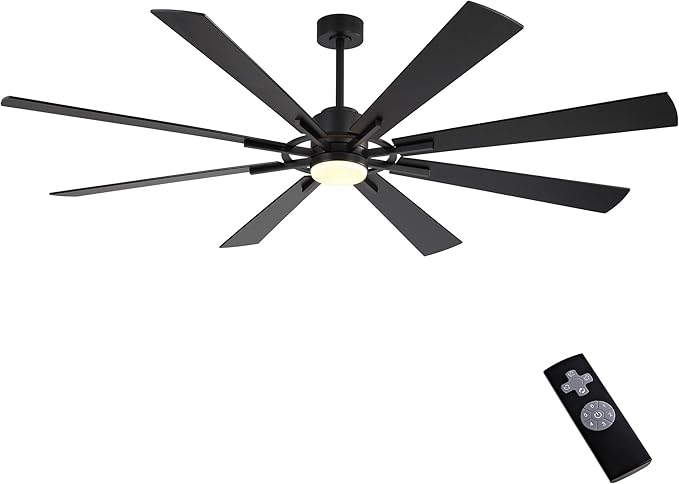 WINGBO 72" DC Ceiling Fan with Lights and 3 Downrods, Matte Black, 8 Plywood Blades, 6-Speed Reversible DC Motor, Large for Kitchen, Bedroom, Living Room