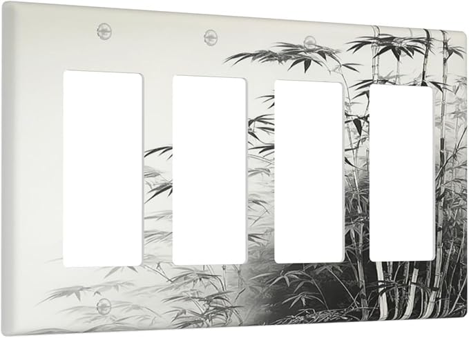 Watercolor Vintage Ink Bamboo Forest 4 Gang Wall Plates Outlet Covers Quad Rocker Light Switch Cover Plate Decorative Switch Plates GFCI Electrical Faceplate for Bathroom Bedroom Decor 4.5 X 8 IN