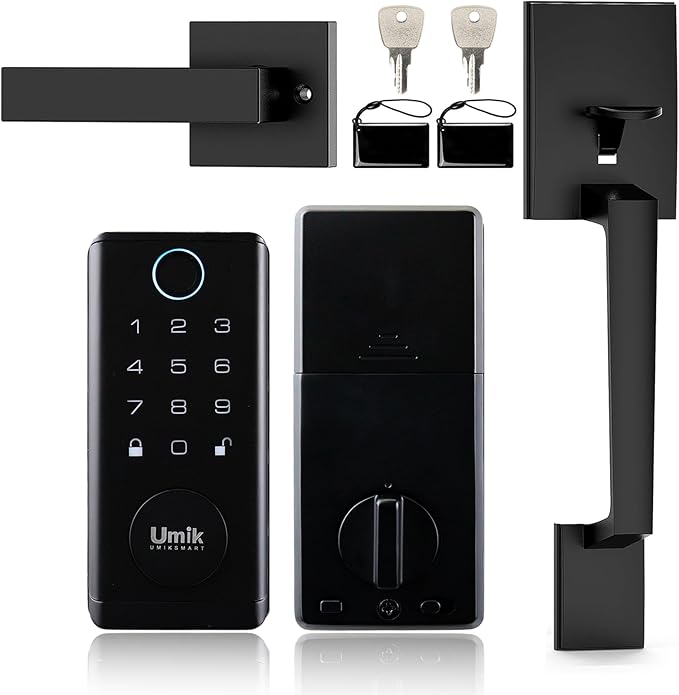 Fingerprint Smart Door Lock with Heavy Duty Handleset, Keyless Entry Door Lock, Electronic Keypad Deadbolt Locks, App Control for Front Door, Home (Matte Black)