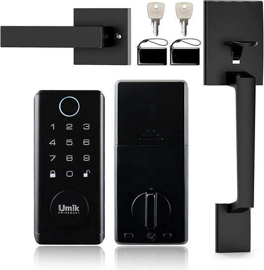 Fingerprint Smart Door Lock with Heavy Duty Handleset, Keyless Entry Door Lock, Electronic Keypad Deadbolt Locks, App Control for Front Door, Home (Matte Black)