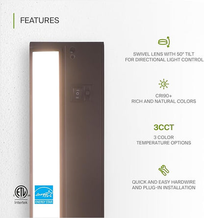 ASD Swivel LED Under Cabinet Lighting Bronze, 12 Inch 5W, Hardwired or Plug-in, 2700K/3000K/4000K, Hi/Low Switch, Rotatable Lens, Dimmable Linkable Under Counter Light for Kitchen, ETL & Energy Star