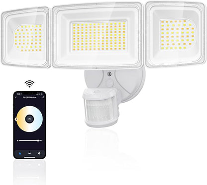 Onforu 100W Smart LED Security Lights Motion Sensor Outdoor 9000LM, 2500K-6500K, WiFi Alexa Flood Light APP Control, Motion Detector with Adjustable 3 Head, IP65 Wall Light for Yard (White)