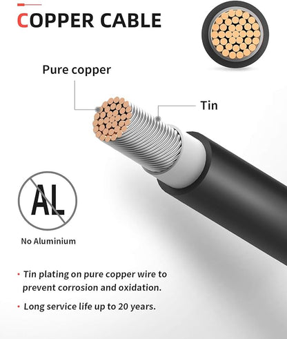 BougeRV 60 Feet 10AWG Solar Extension Cable with Female and Male Connector with Extra Pair of Connectors Solar Panel Adaptor Kit Tool (60FT Red + 60FT Black)