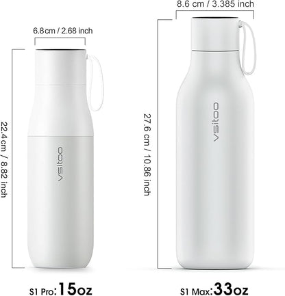 VSITOO 33oz Smart Self Cleaning Water Bottle，Insulated Water Bottle with Stainless Steel, BPA-Free, AI Self-Clean, 30-Day Battery, Magnetic Charging for Travel, Gym or Office, White
