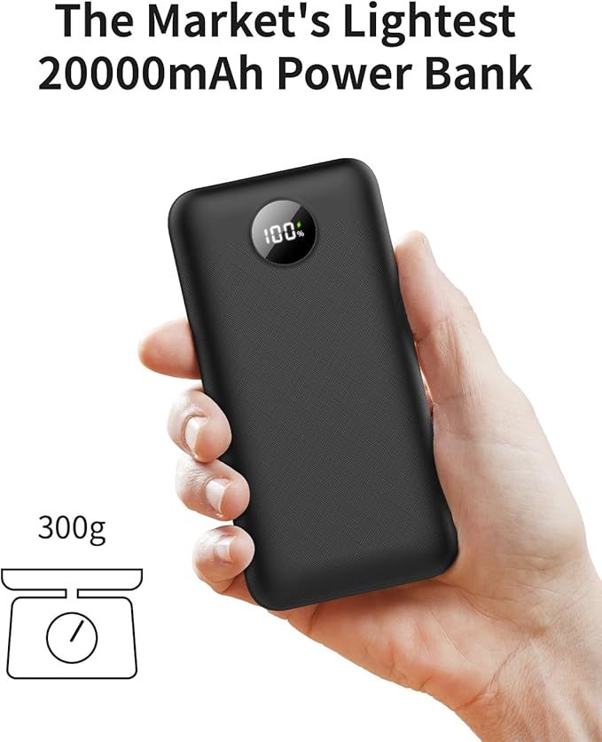 Lightest 5V 2A USB 20000mAh Heated Vest Battery Pack, Power Bank for Heated Jacket, Hoodies, Stadium Seats, Fast Recharging Portable Charge for Heated Clothing, Camping Chair (Black, 20000mAh)