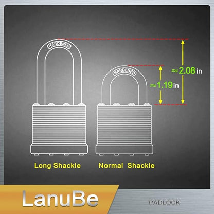 LanuBe Lock Laminated keyed Padlock (1-9/16", 40mm), keyed Alike Locks, Long Shackle,Marked Black Plastic Hoop, Pack of 120
